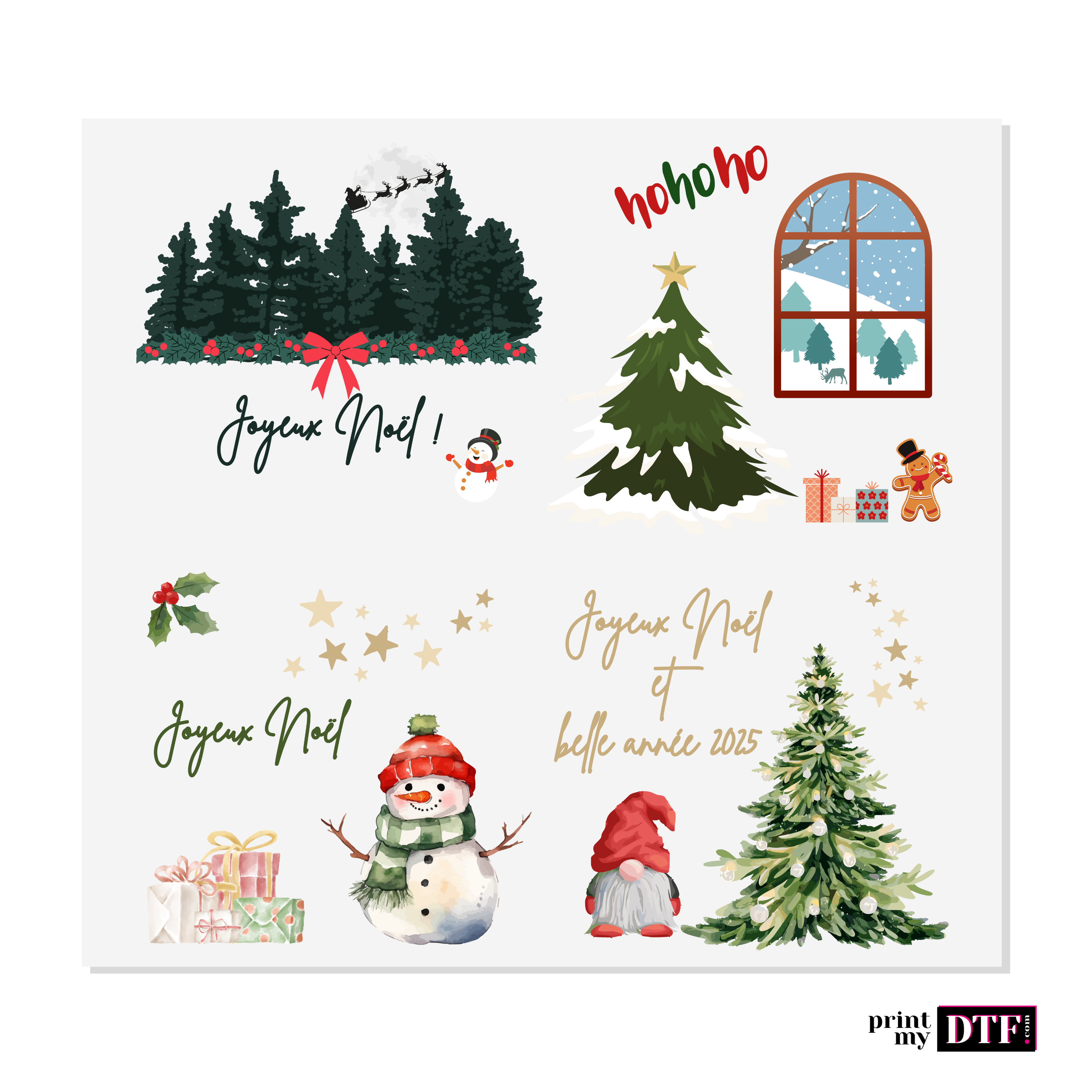 Sticker prêt à poser - Planche de Noël - Sticker UV DTF