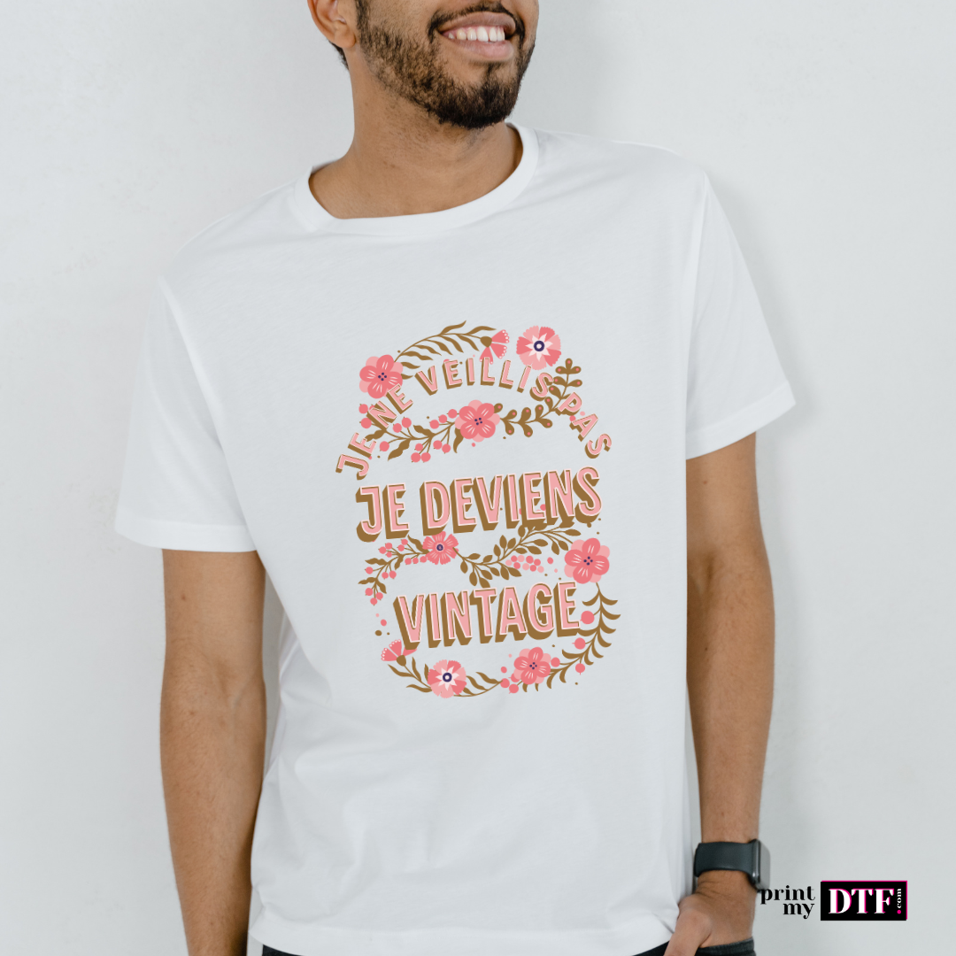 Design prêt à presser - Je deviens vintage - Transfert DTF