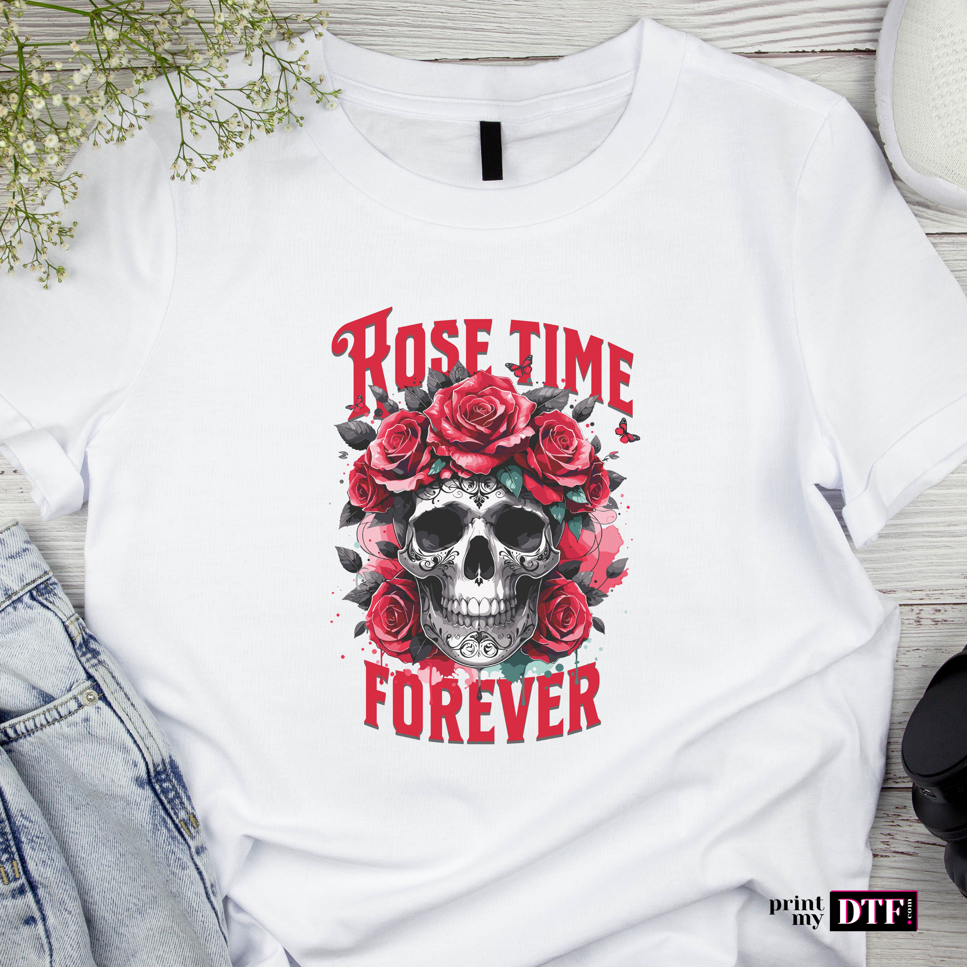 Design prêt à presser - Rose time - Transfert DTF