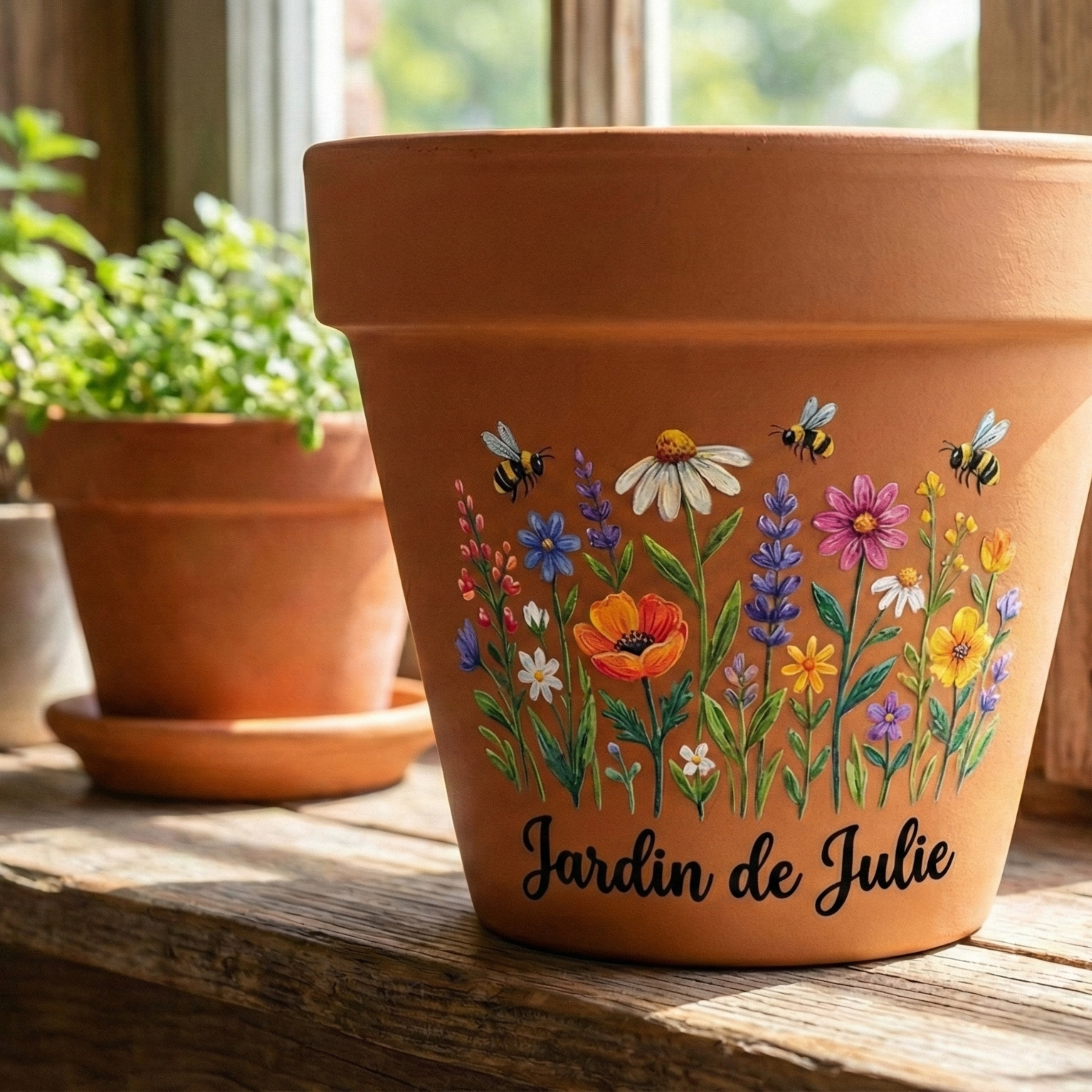 Pot de fleurs personnalisé avec sticker UV TF