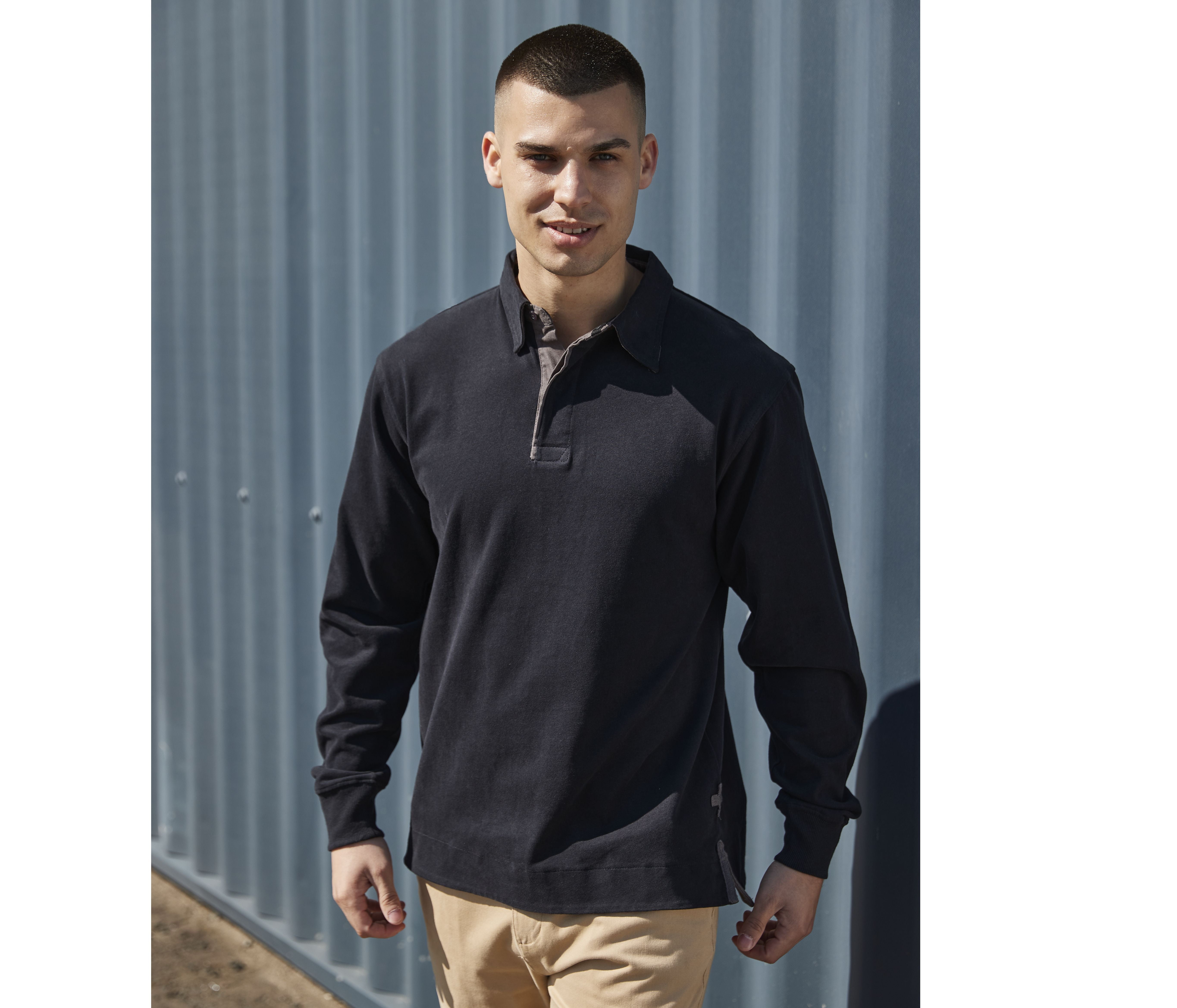 Polo coton émerisé manches longues - FRONT ROW - #FR043