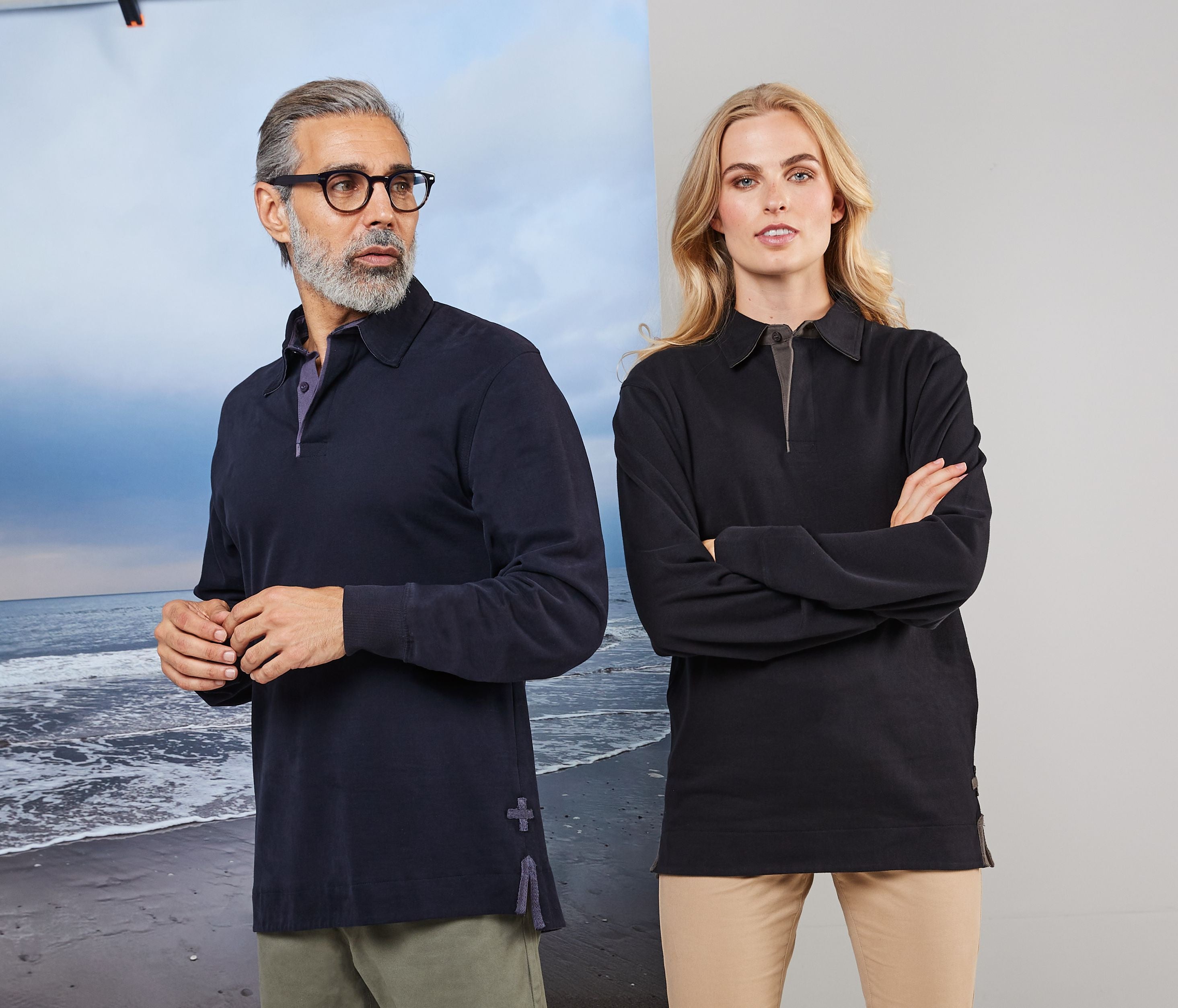 Polo coton émerisé manches longues - FRONT ROW - #FR043
